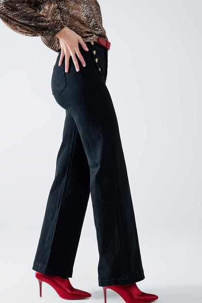 Goldline Wide-Leg Black Jeans