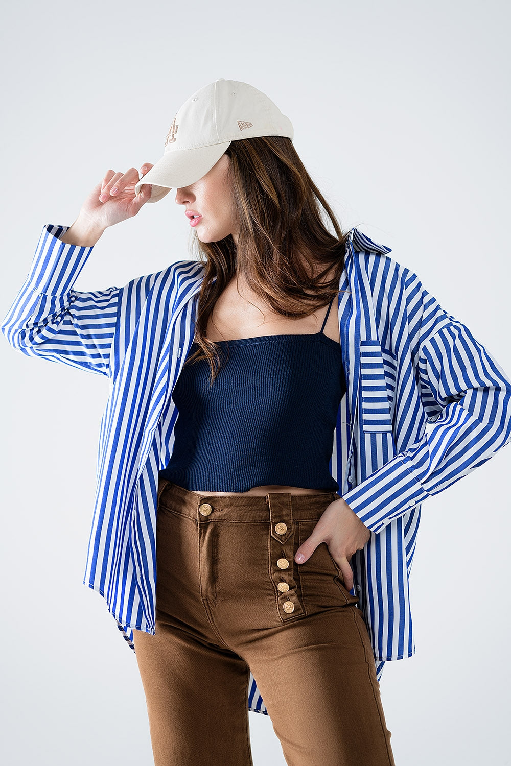 Blue Striped Poplin Oversized Shirt