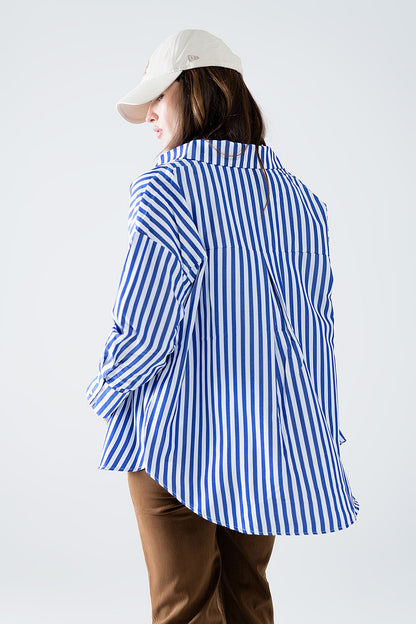 Blue Striped Poplin Oversized Shirt