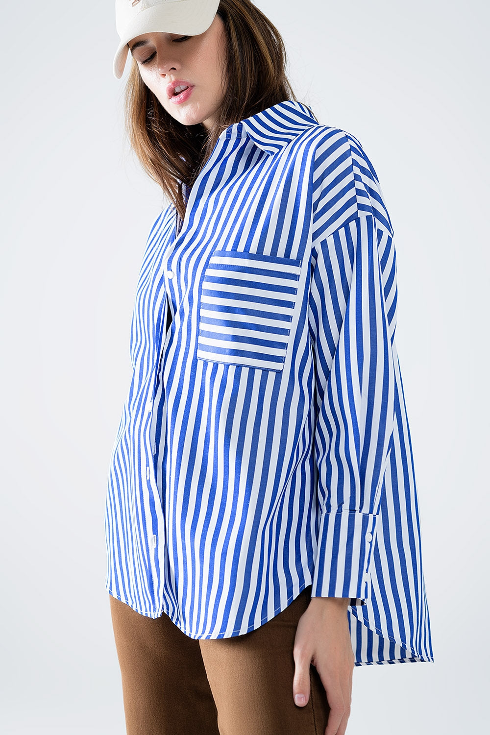 Blue Striped Poplin Oversized Shirt