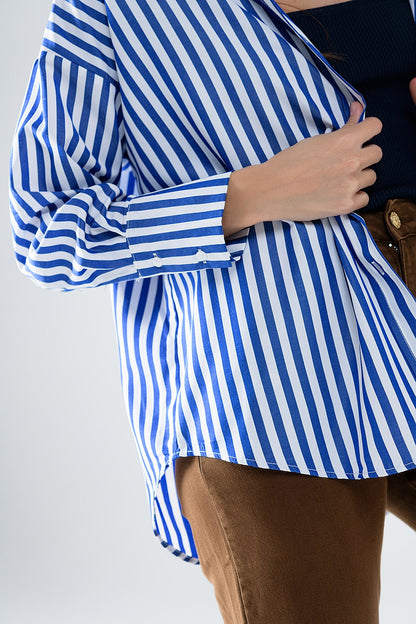 Blue Striped Poplin Oversized Shirt