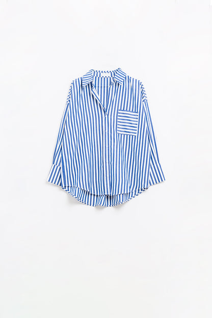 Blue Striped Poplin Oversized Shirt