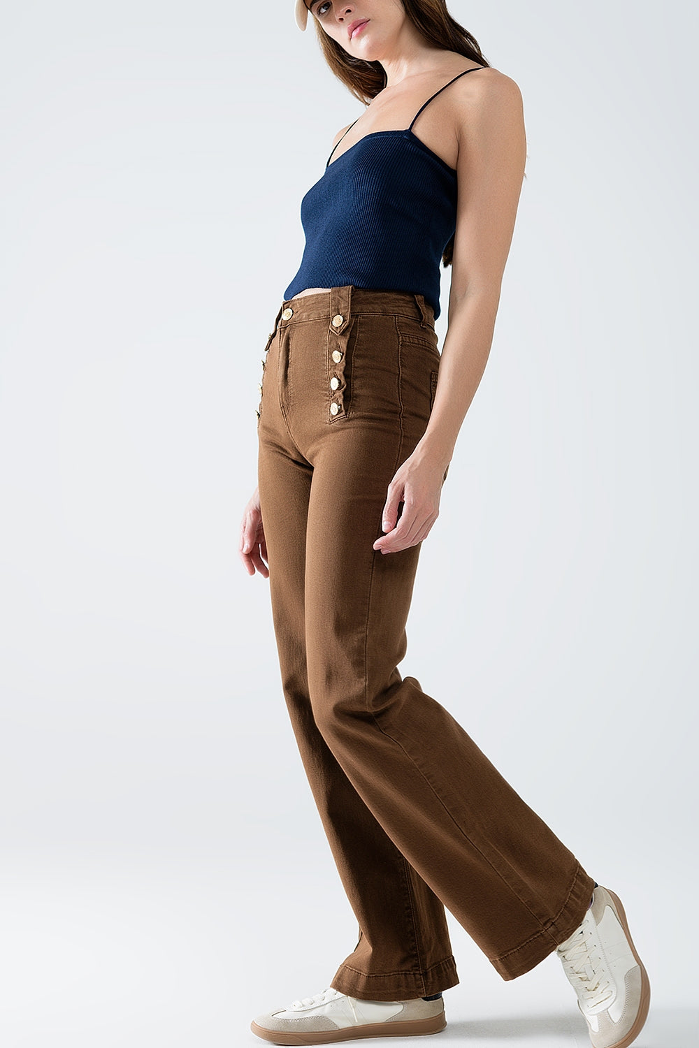 Goldline Wide-Leg Camel Jeans