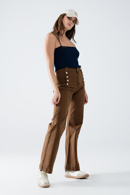 Goldline Wide-Leg Camel Jeans