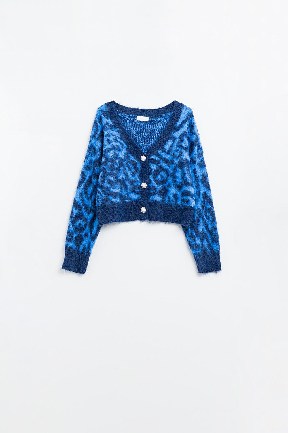 Leopard Luxe Cropped Cardigan - Blue