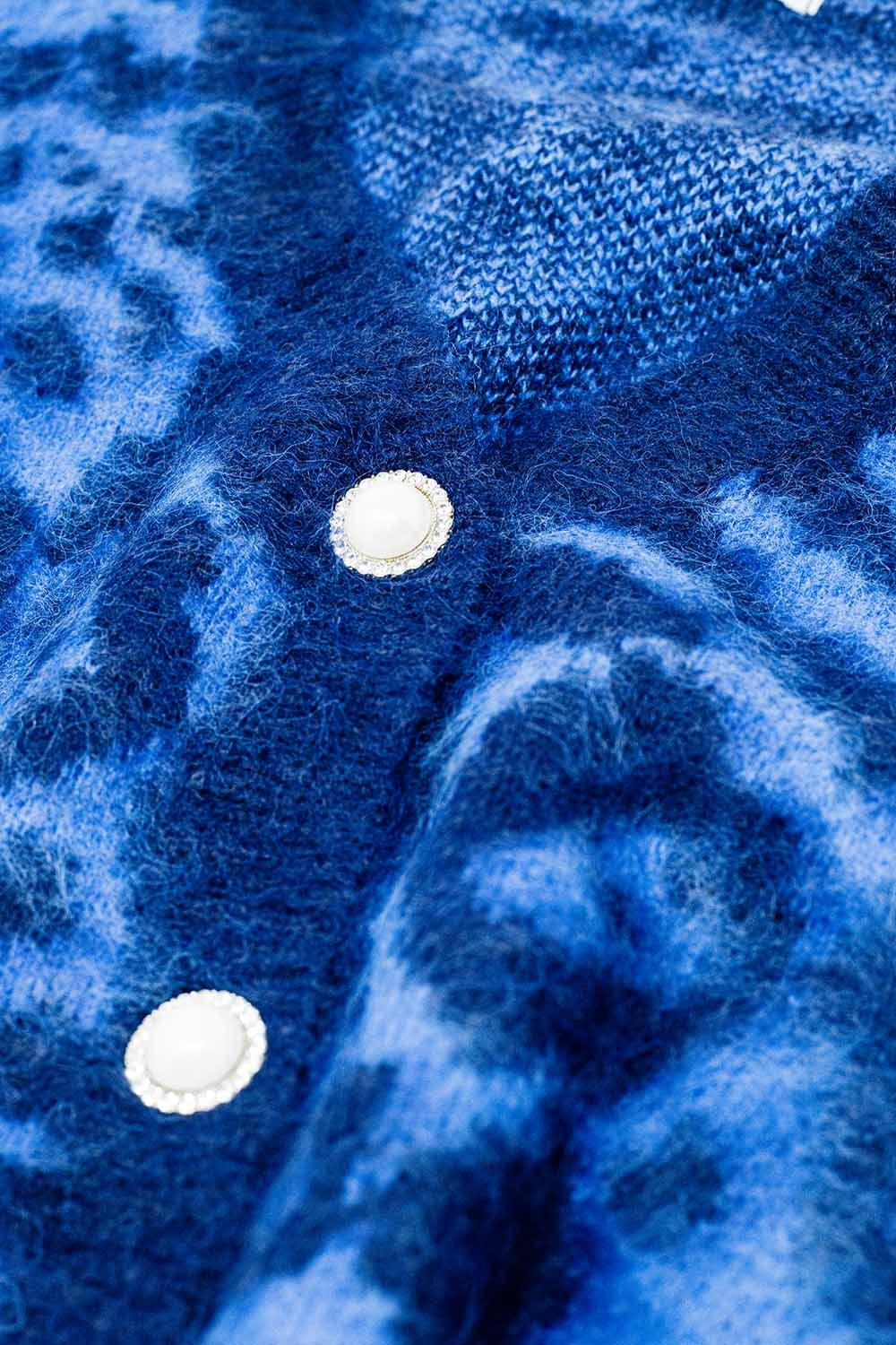 Leopard Luxe Cropped Cardigan - Blue