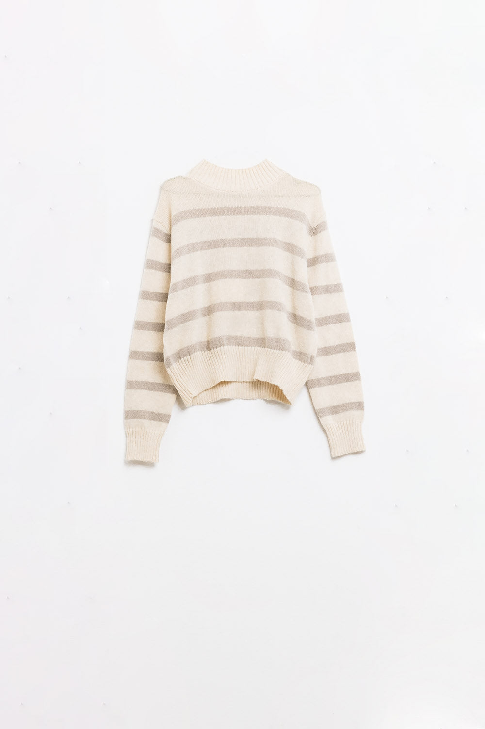 Beige & Cream Striped High Neck Sweater