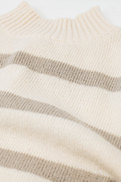 Beige & Cream Striped High Neck Sweater