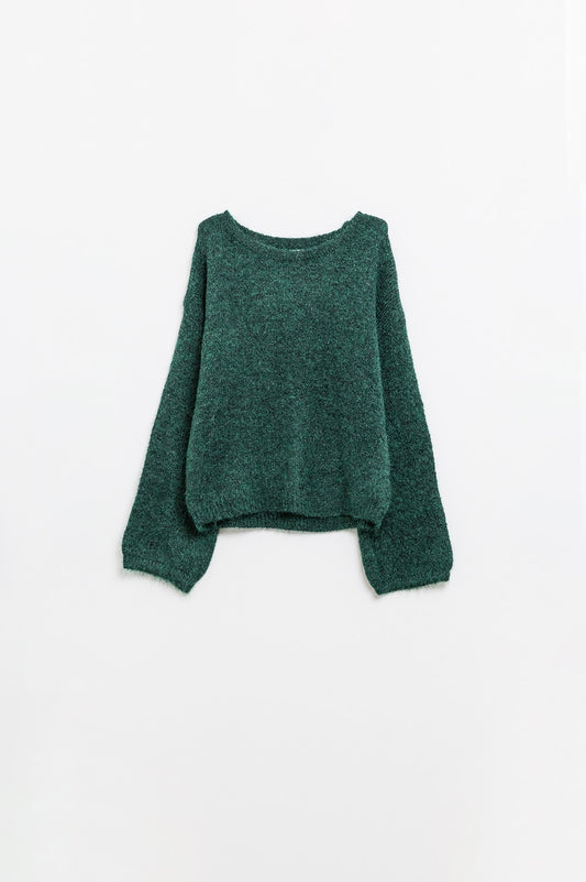 Emerald Green Balloon Sleeve Cozy Sweater