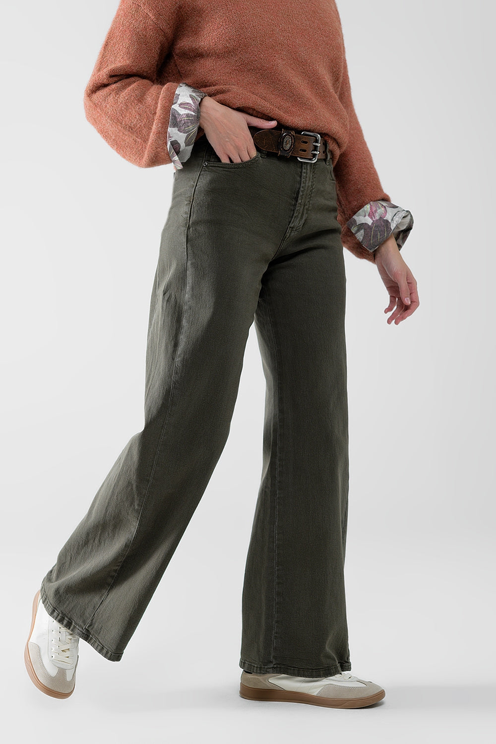 Vintage Vibes Olive Wide-Leg Trousers