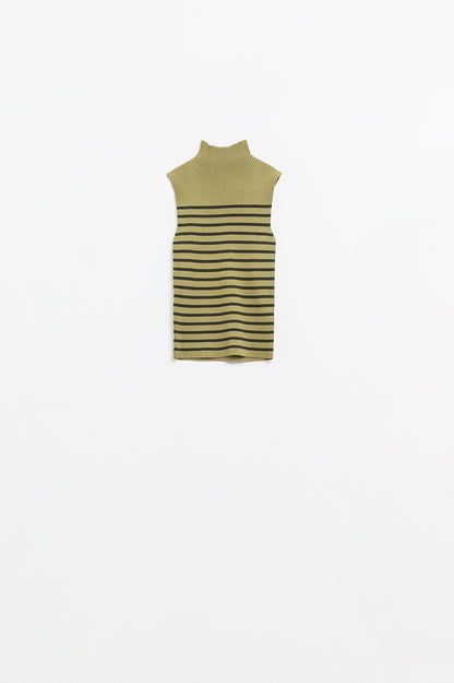 Olive Striped Turtleneck Tank