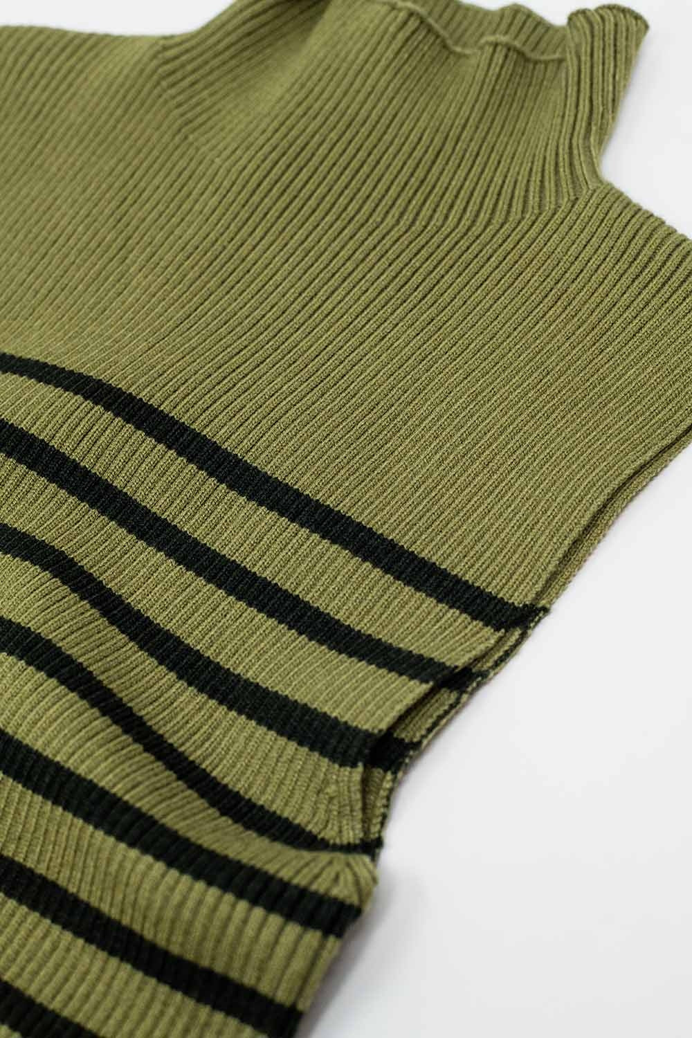 Olive Striped Turtleneck Tank