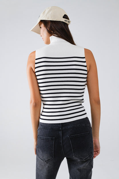 White Striped Turtleneck Tank