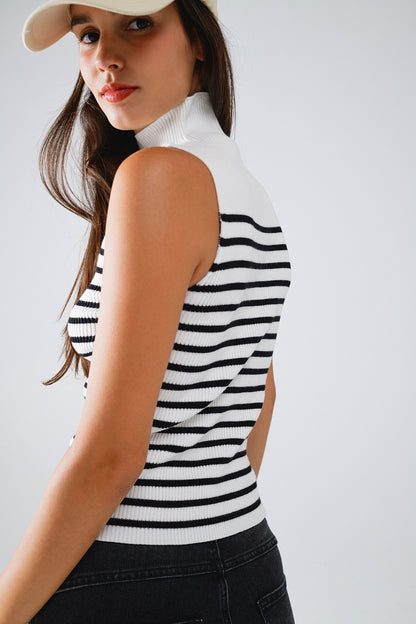 White Striped Turtleneck Tank