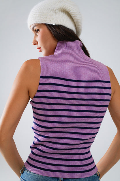 Lavender Striped Turtleneck Tank