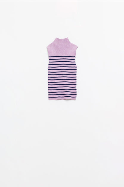 Lavender Striped Turtleneck Tank