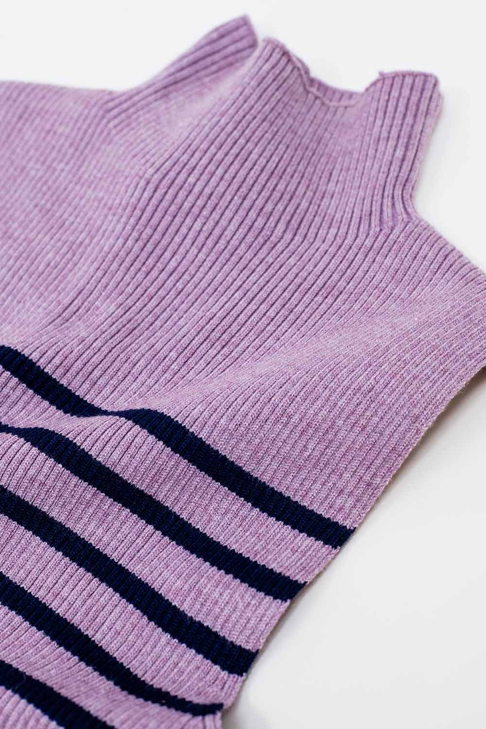 Lavender Striped Turtleneck Tank