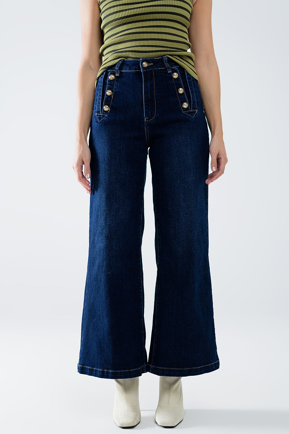 Gold Button Marine Wide-Leg Jeans