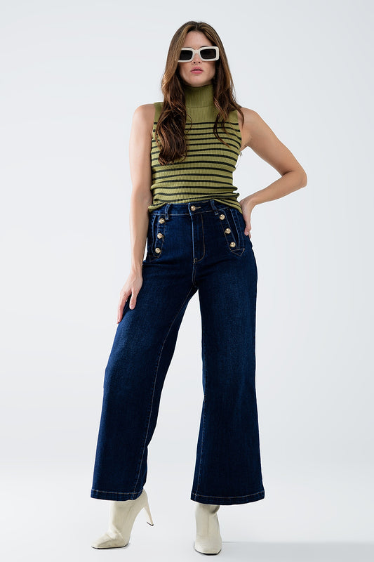 Gold Button Marine Wide-Leg Jeans