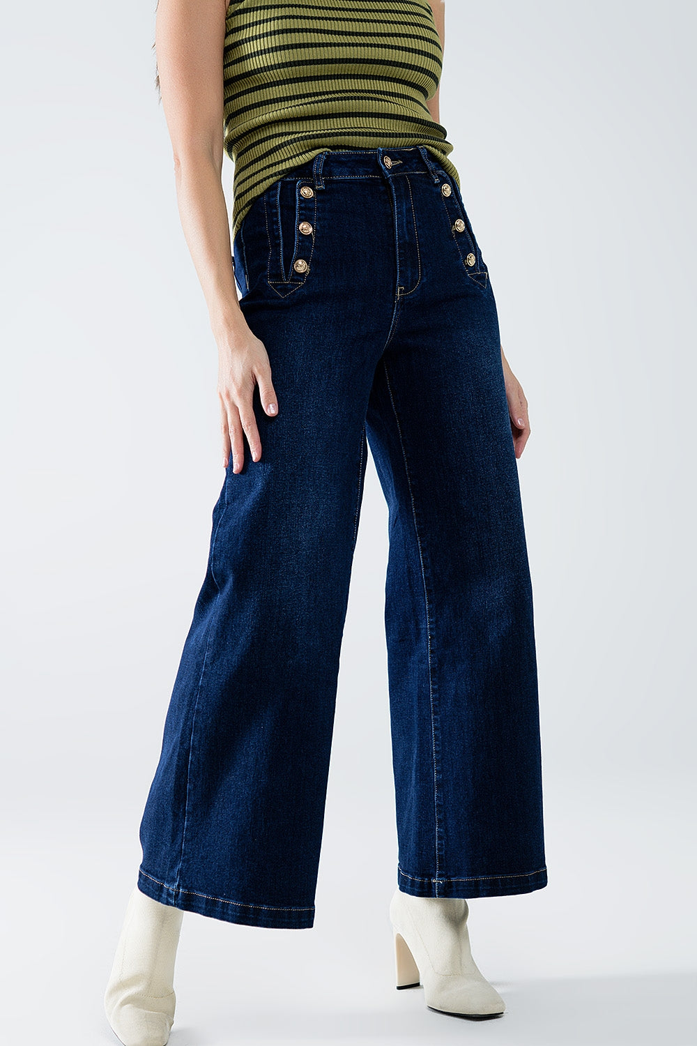 Gold Button Marine Wide-Leg Jeans