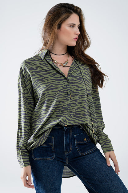 Wild Side Zebra Print Blouse in Forest Green