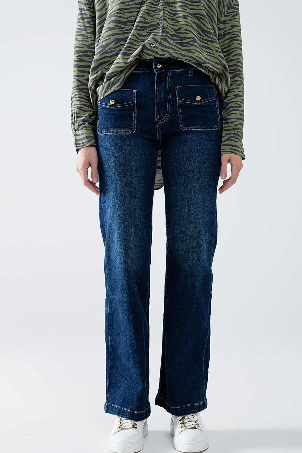 Gold Button Straight-Leg Jeans