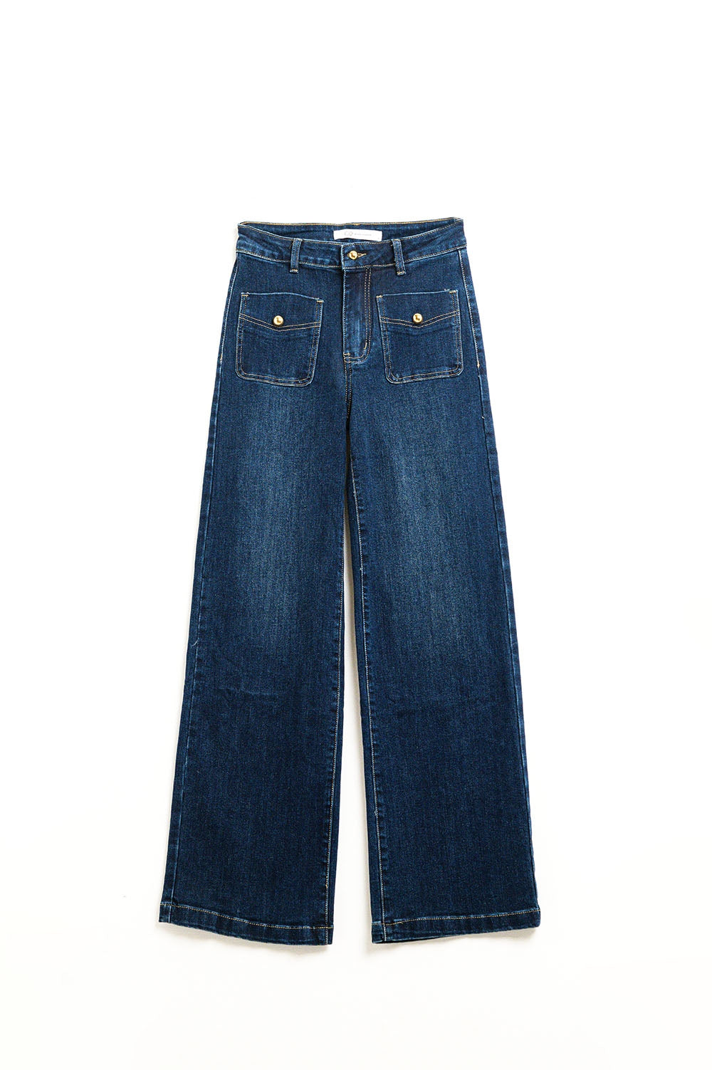 Gold Button Straight-Leg Jeans