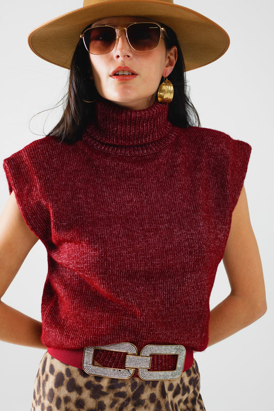 Bordeaux Turtleneck Sleeveless Sweater