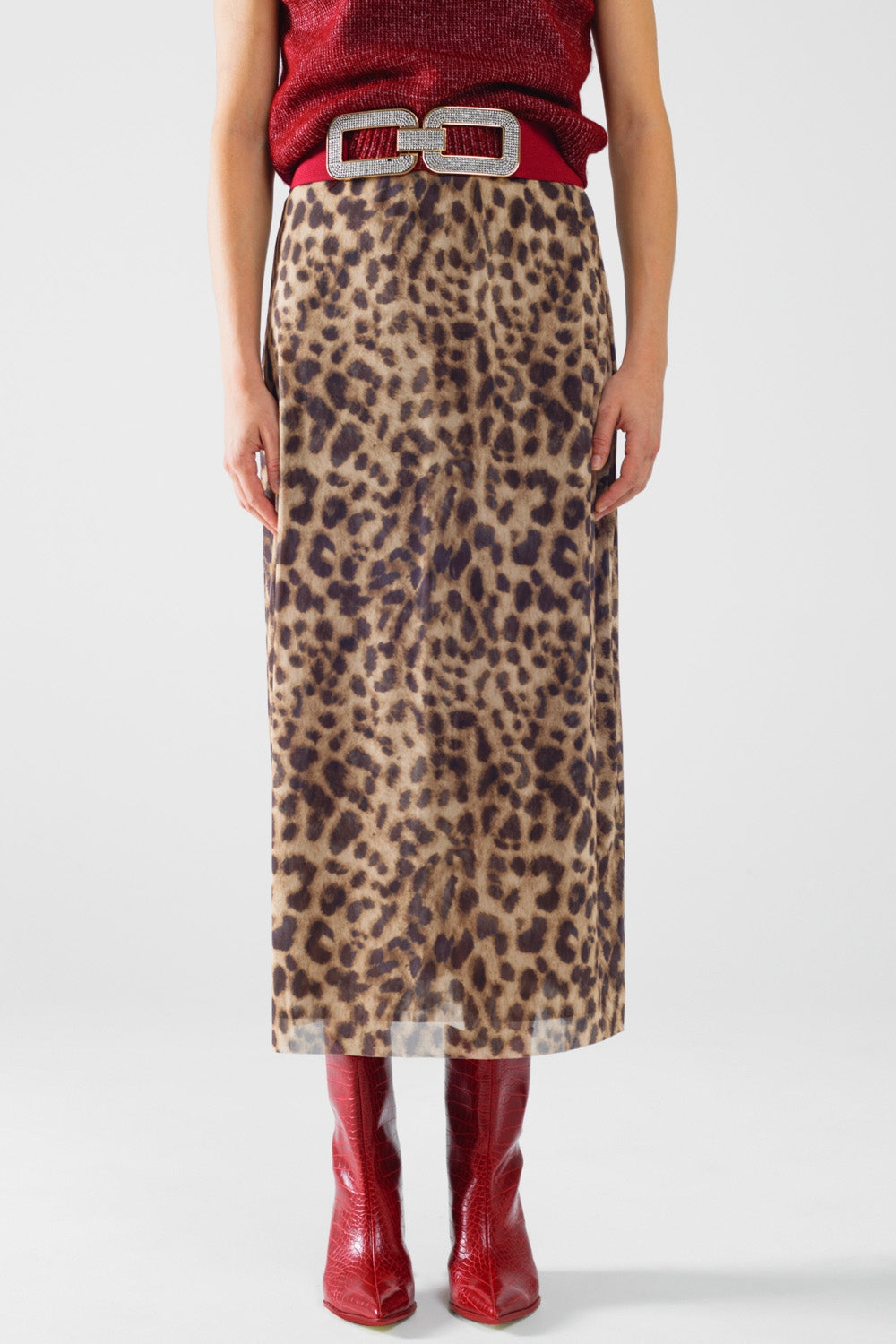 Wild Allure Sheer Leopard Midi Skirt