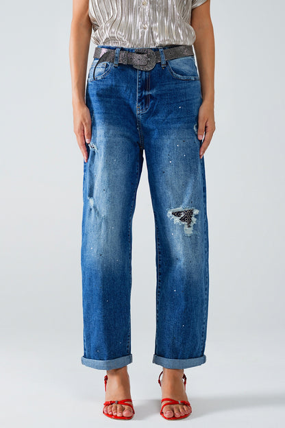 Painted Edge Distressed Straight Leg Jeans