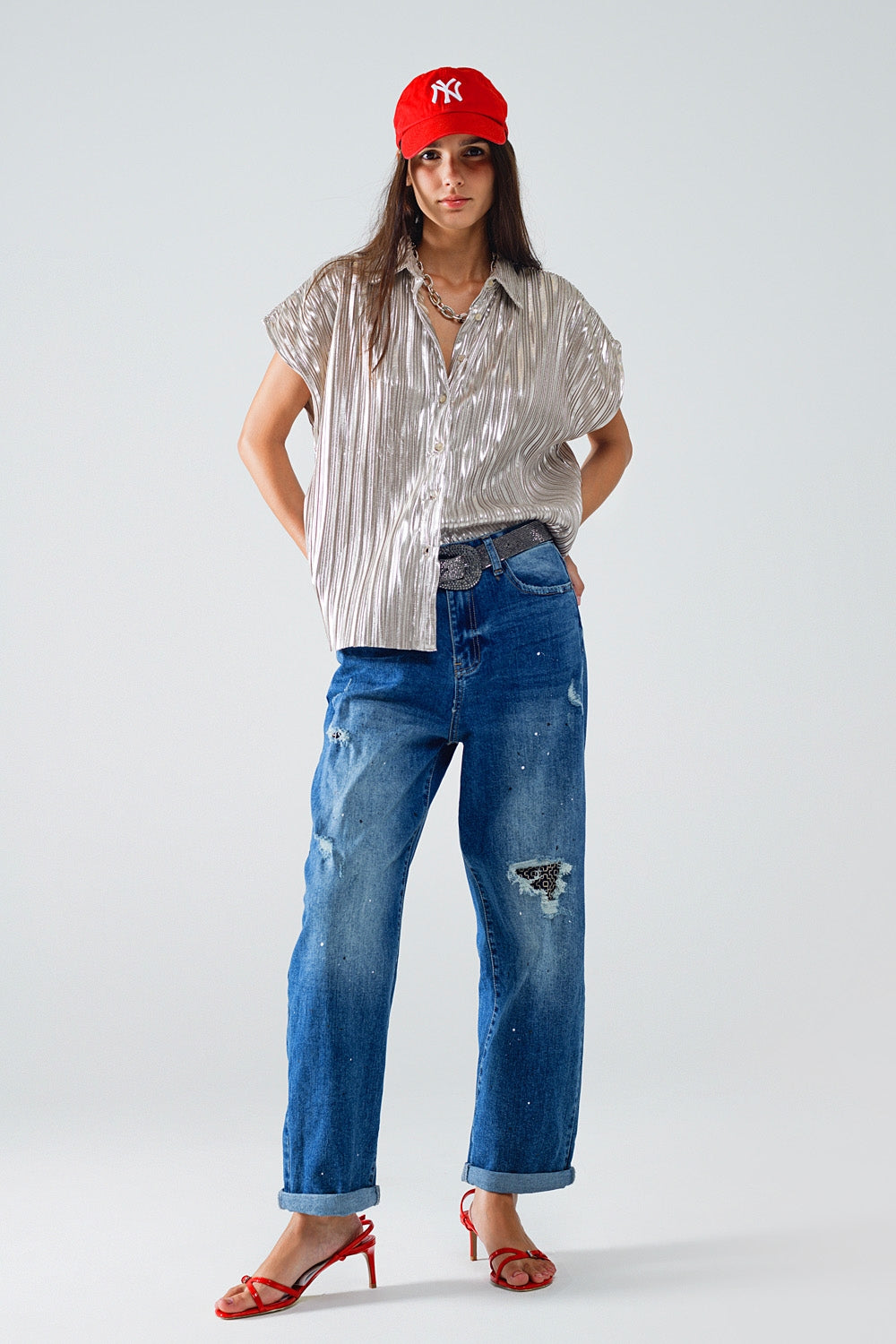 Painted Edge Distressed Straight Leg Jeans