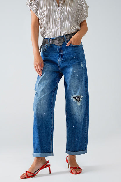 Painted Edge Distressed Straight Leg Jeans