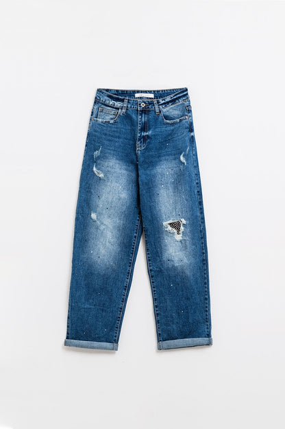 Painted Edge Distressed Straight Leg Jeans