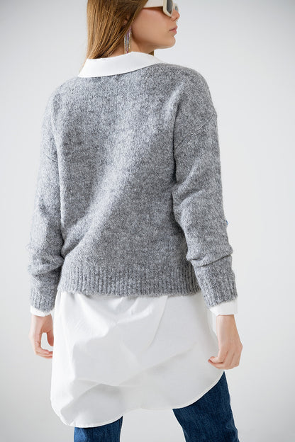 Stellar Charm Embroidered Star Sweater in Grey