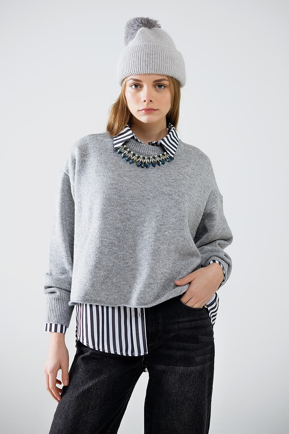 Cloud Nine Balloon Sleeve Sweater in Grey