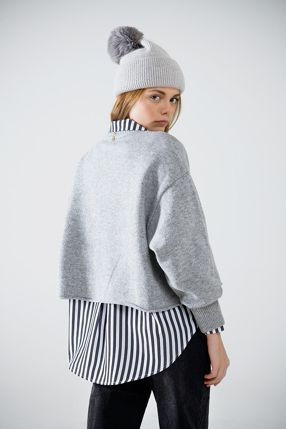 Cloud Nine Balloon Sleeve Sweater in Grey