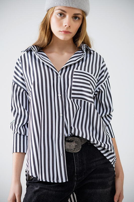 Black Striped Poplin Oversized Shirt