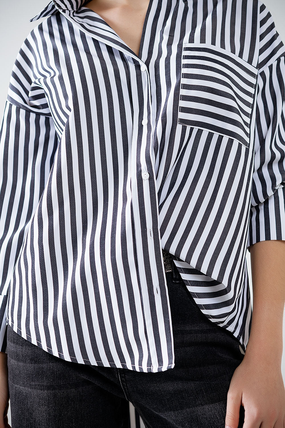 Black Striped Poplin Oversized Shirt