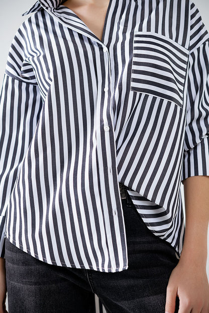 Black Striped Poplin Oversized Shirt