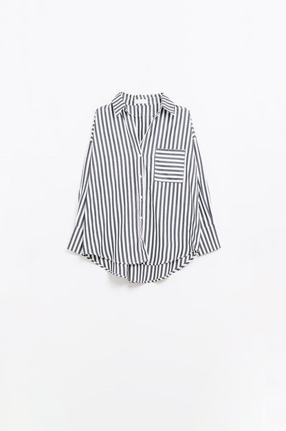 Black Striped Poplin Oversized Shirt