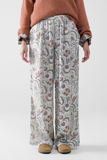 Silver Bloom Satin Trousers