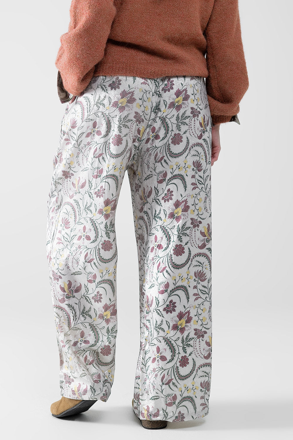 Silver Bloom Satin Trousers