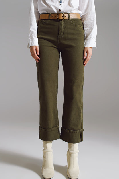 Olive Edge Cropped Straight-Leg Jeans