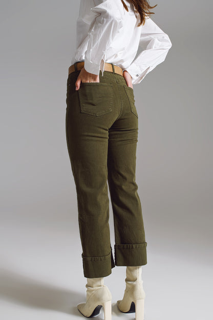 Olive Edge Cropped Straight-Leg Jeans