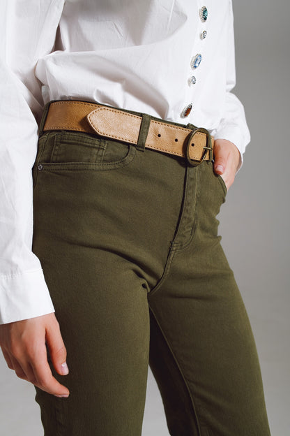 Olive Edge Cropped Straight-Leg Jeans