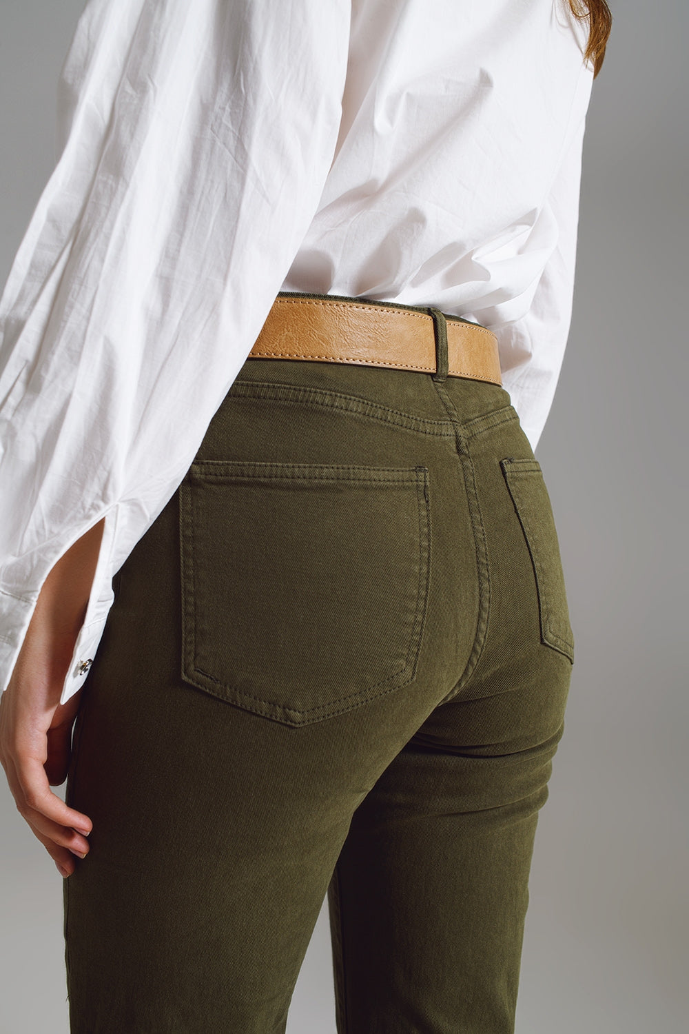 Olive Edge Cropped Straight-Leg Jeans