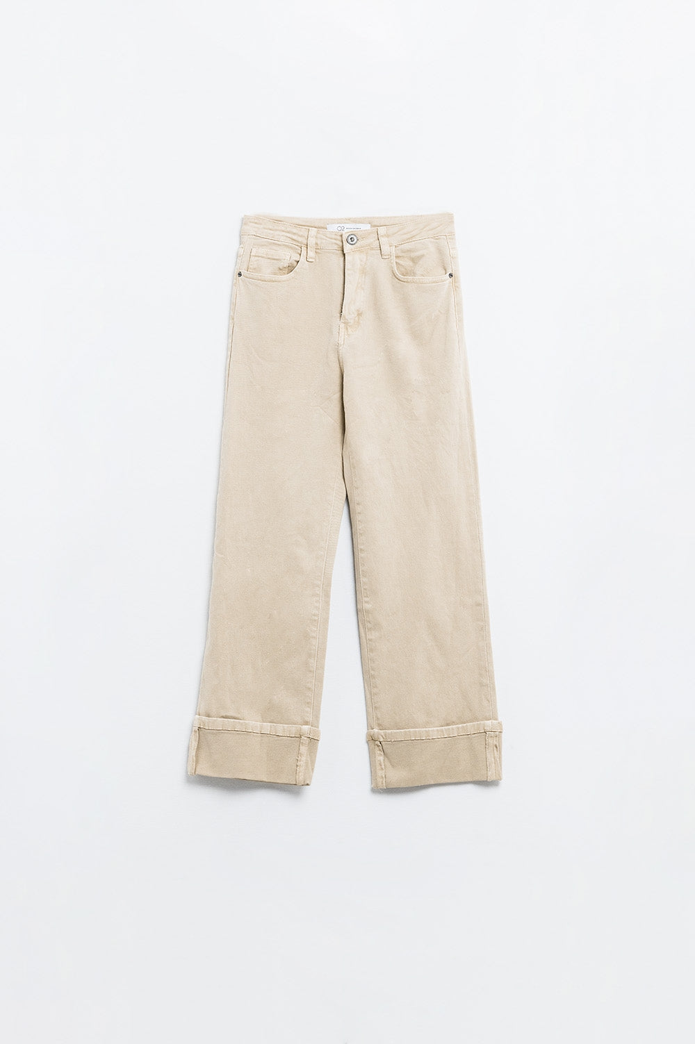 Beige Edge Cropped Straight-Leg Jeans