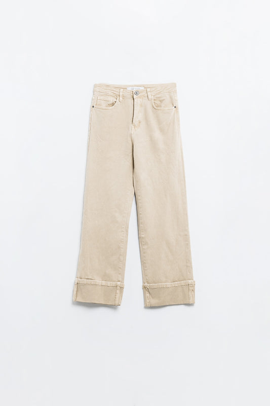 Beige Edge Cropped Straight-Leg Jeans