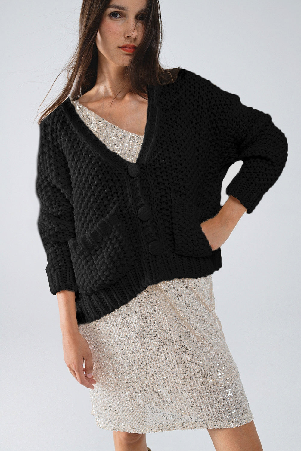 Cozy Chunky Knit Black Jacket