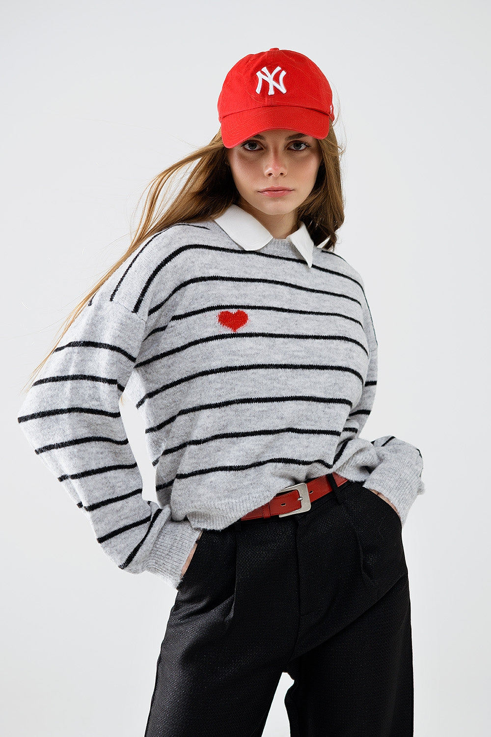 Striped Love Sweater with Red Heart